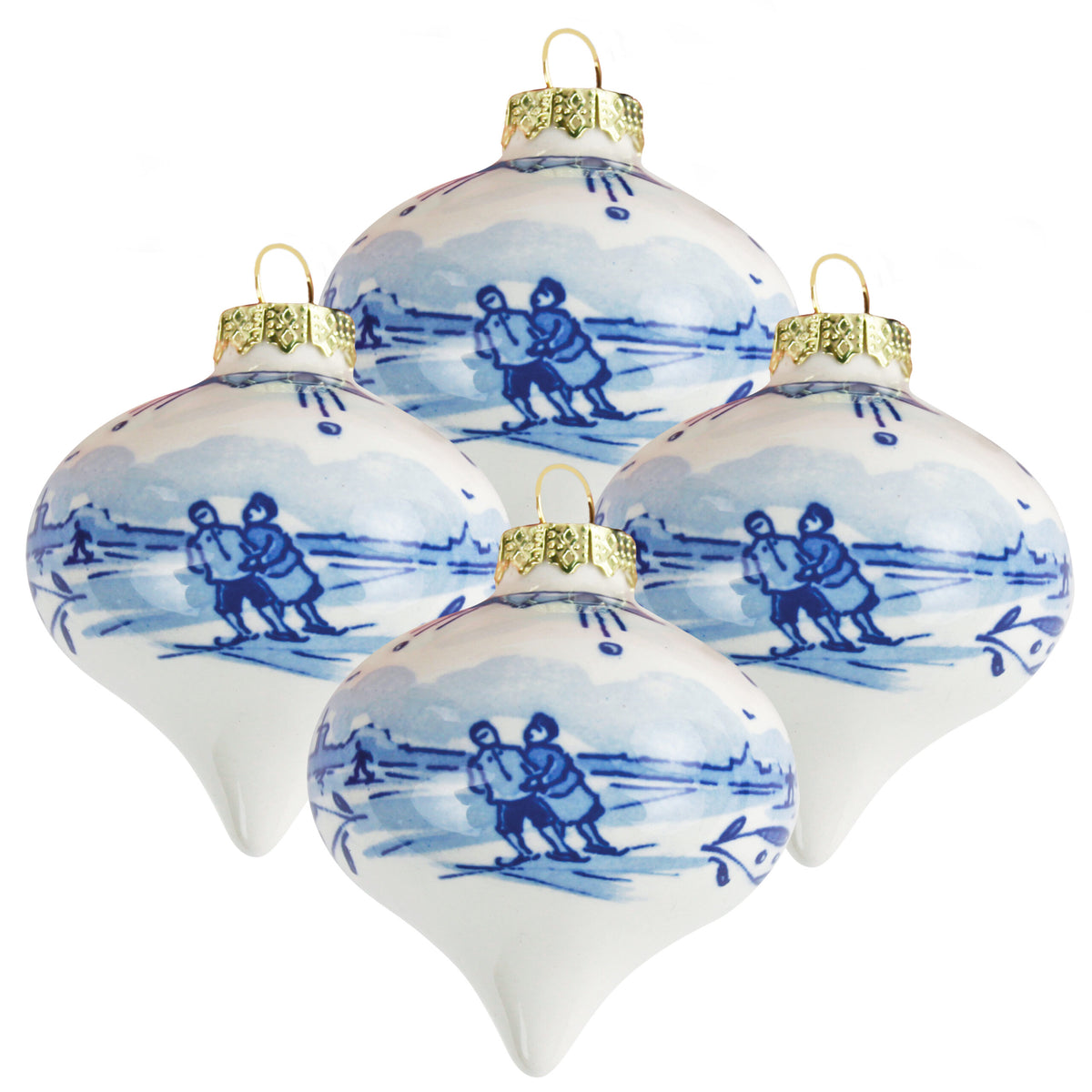 Kerstballenset druppel Delfts Blauw