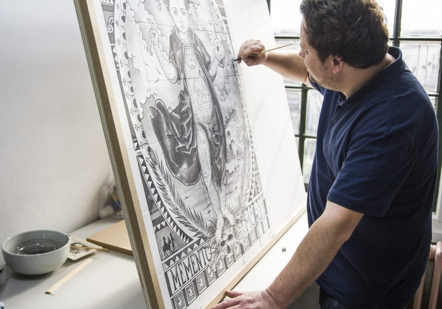 Plateelschilder beschildert met de hand een groot Delfts Blauw tegeltableau